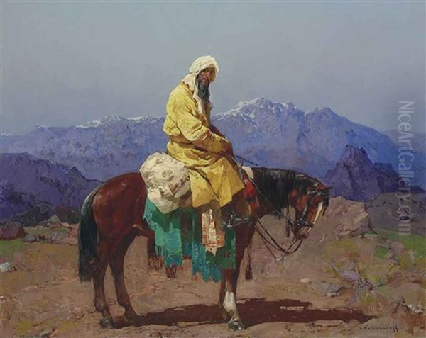 Horse And Rider, Turkestan Oil Painting by Sergei Kolesnikoff