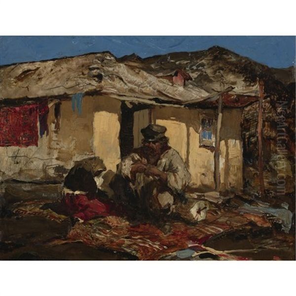 South Russian Carpet Maker Oil Painting by Sergei Kolesnikoff