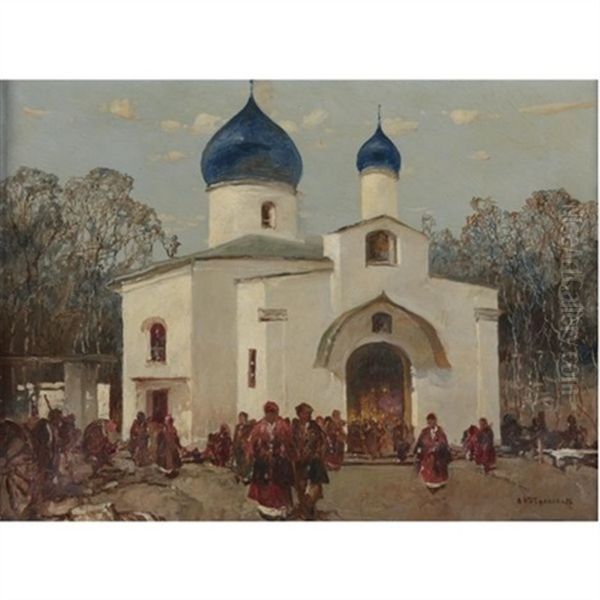 Village Church Oil Painting by Sergei Kolesnikoff