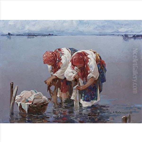 Laundresses Oil Painting by Sergei Kolesnikoff