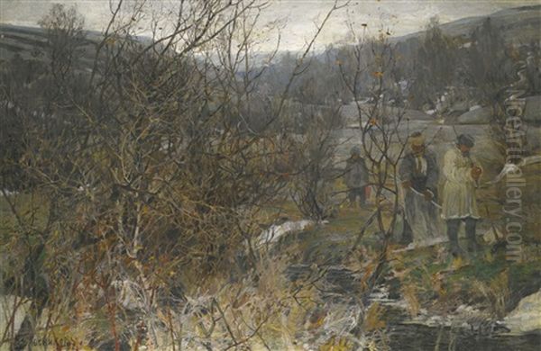 Winter Hunt Oil Painting by Ivan Feodorovich Kolesnikov