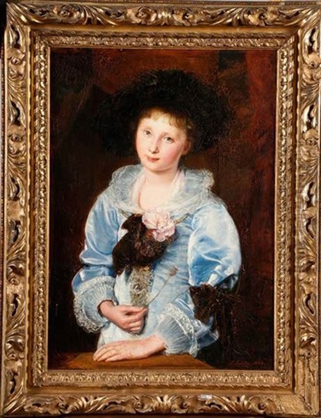 Portrait De Jeune Fille Au Pavot Oil Painting by Louis Kolitz