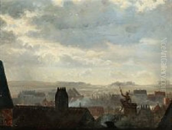 A Chimney Sweeper Enjoying The View Of The City Oil Painting by Anton (Claus) Kolle