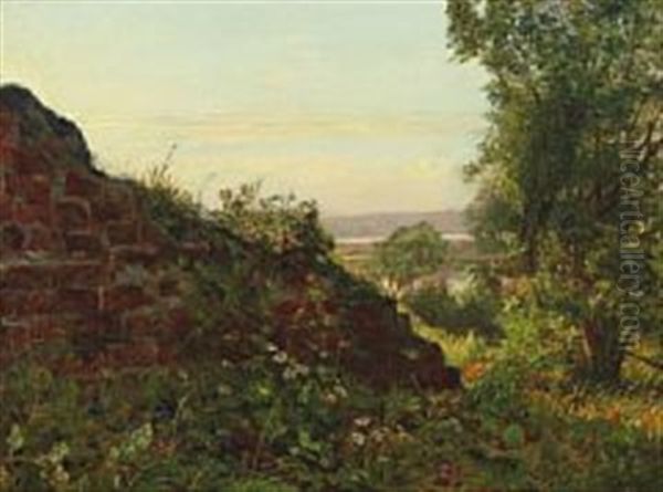 The Ruins Of Gurre Castle Oil Painting by Anton (Claus) Kolle