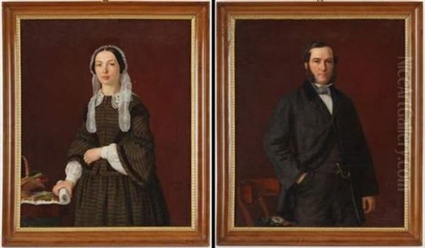 Portrait D'homme (+ Portrait De Femme; Pair) Oil Painting by Anton (Claus) Kolle