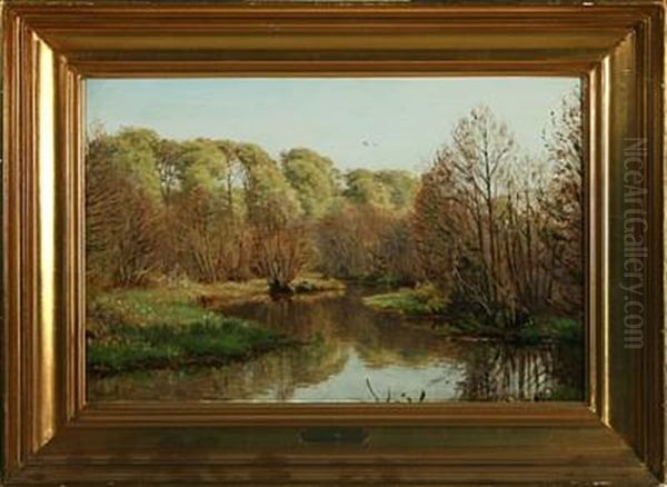 Spring Forest With River Oil Painting by Anton (Claus) Kolle