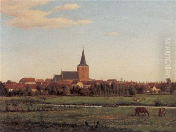 Udsigt Mod Sakskobing Kirke Oil Painting by Anton (Claus) Kolle