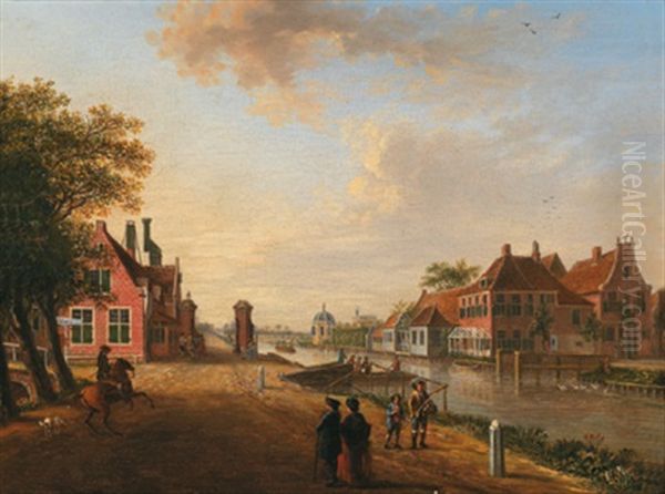 Stadtpromenade Am Kanal Bei Sloterdijk Oil Painting by Johann Jacob Koller