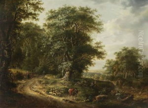 Waldlandschaft (+ Another Similar; Pair) Oil Painting by Johann Jacob Koller