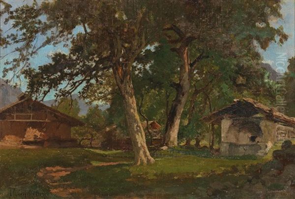 Farmhouse Oil Painting by Johann Rudolf Koller