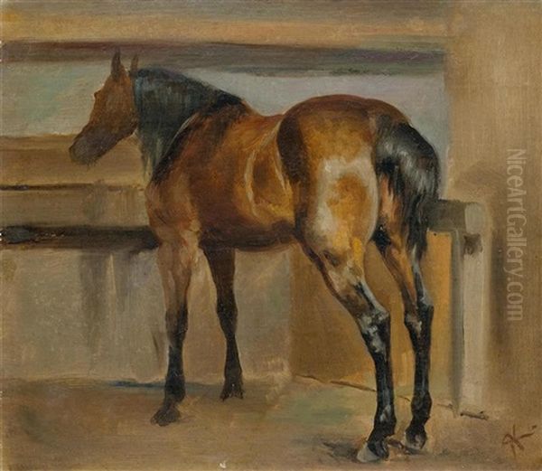 Horse In A Stable Oil Painting by Johann Rudolf Koller