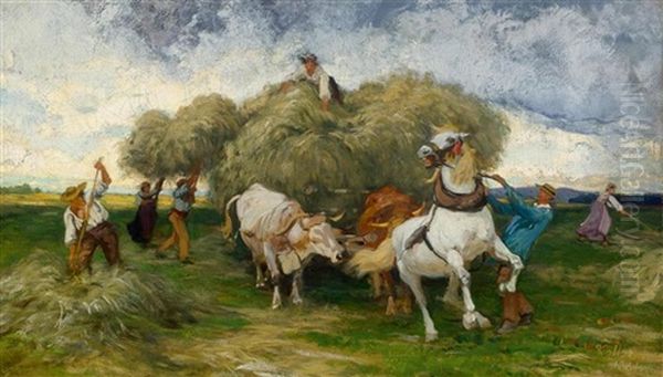 Hay Harvest Oil Painting by Johann Rudolf Koller