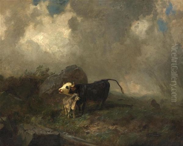 Kuhe Im Gewitter Oil Painting by Johann Rudolf Koller