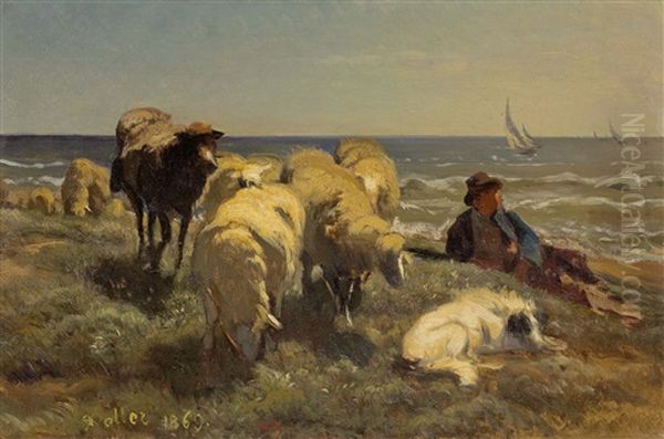 Schafherde Am Meer Oil Painting by Johann Rudolf Koller