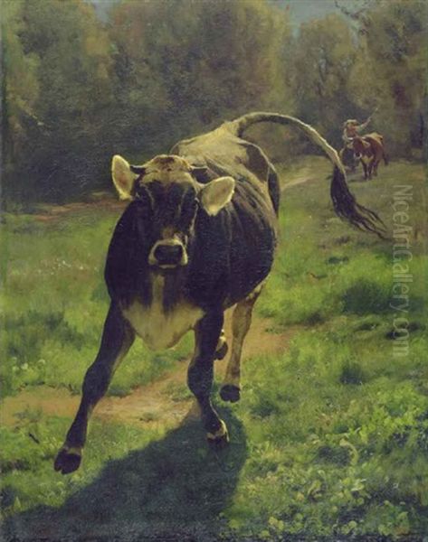 Rennendes Kalb Oil Painting by Johann Rudolf Koller