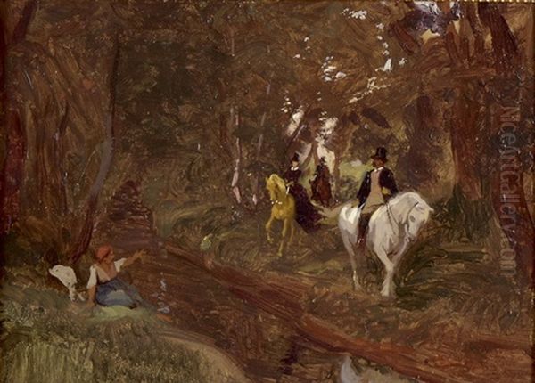 Promenade Equestre - Baron Und Baronin Guiguer De Prangins (study) Oil Painting by Johann Rudolf Koller