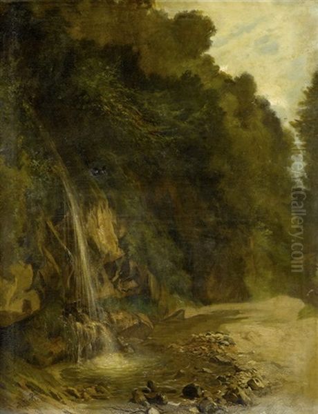 Waldlandschaft Mit Wasserfall Oil Painting by Johann Rudolf Koller