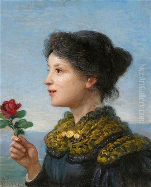 Madchenportrait Mit Einer Rose by Johann Rudolf Koller