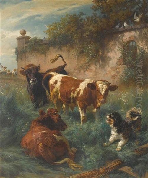 Kuhe Auf Der Weide Oil Painting by Johann Rudolf Koller