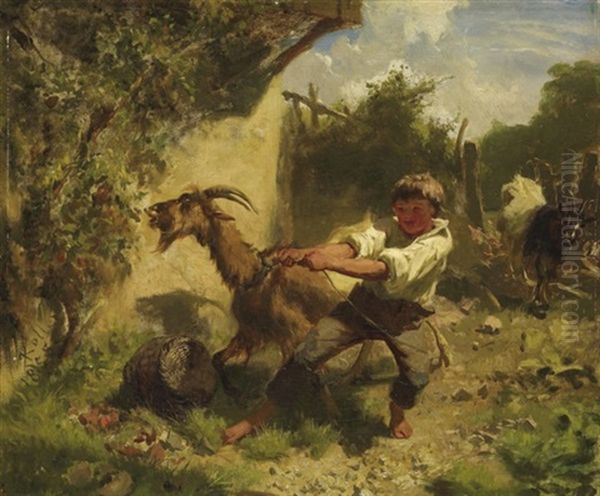 Knabe Mit Ziege In Landschaft Oil Painting by Johann Rudolf Koller