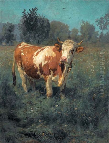 Kuh Auf Der Wiese Oil Painting by Johann Rudolf Koller