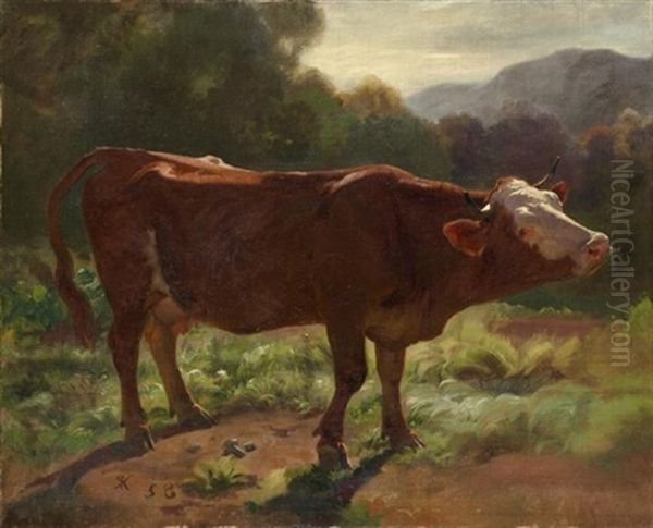 Stehende Kuh In Landschaft Oil Painting by Johann Rudolf Koller