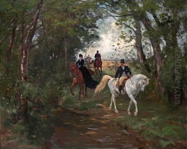 Spazierritt Am Waldrand Oil Painting by Johann Rudolf Koller