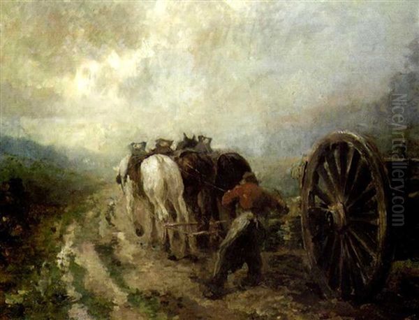 Pflugender Bauer Im Gewitter Oil Painting by Johann Rudolf Koller