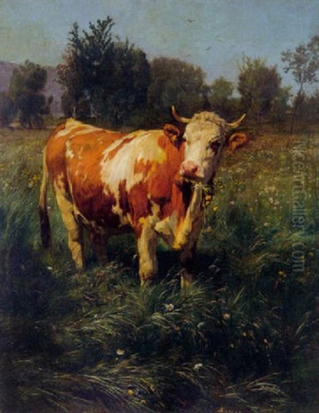 Kuh Auf Der Wiese Oil Painting by Johann Rudolf Koller