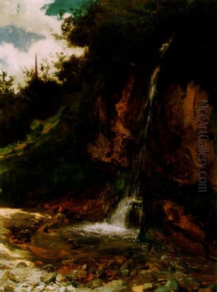 Kleiner Wasserfall Oil Painting by Johann Rudolf Koller