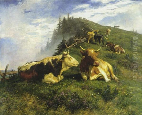 Ruhende Kuhe Auf Der Rigi Oil Painting by Johann Rudolf Koller