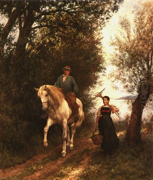 Knecht Zu Pferd Mit Bauernmagd Oil Painting by Johann Rudolf Koller