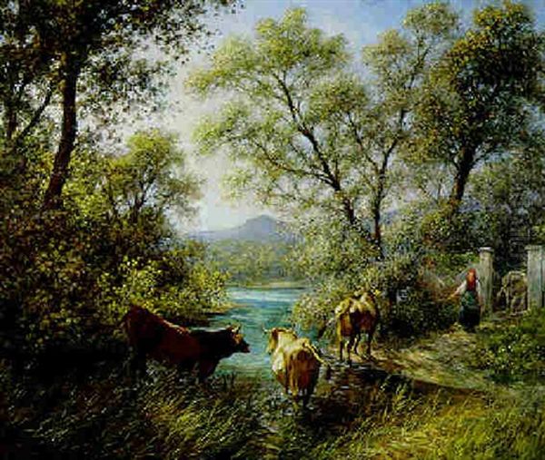 Kuehe Am Wasser Oil Painting by Johann Rudolf Koller