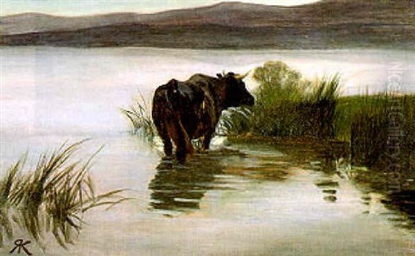 Kuh Am Ufer Des Zuerichsees Oil Painting by Johann Rudolf Koller