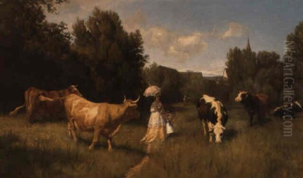 Der Sommerspaziergang Oil Painting by Johann Rudolf Koller