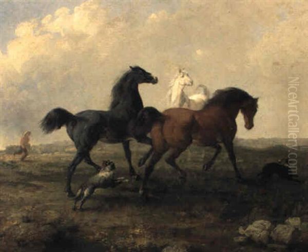 Drei Pferde Auf Der Weide Oil Painting by Johann Rudolf Koller