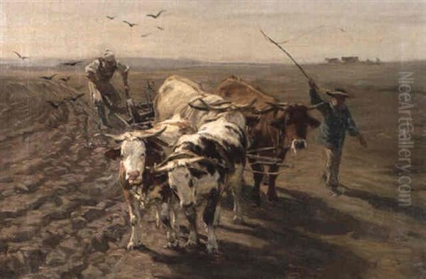 Pfl_gende Ochsen Oil Painting by Johann Rudolf Koller