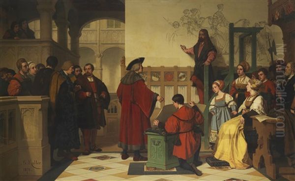 Albrecht Durer Wird Von Kaiser Maximilian Bei Der Arbeit Besucht Oil Painting by Wilhelm (Guillaume) Koller