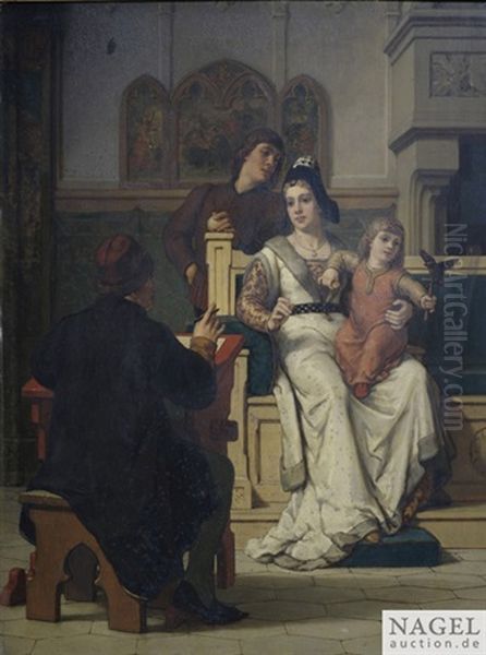 Vornehmes Paar Mit Schreiber Im Schlosinterieur Oil Painting by Wilhelm (Guillaume) Koller