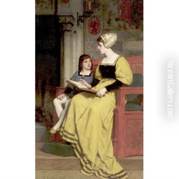 The Reading Oil Painting by Wilhelm (Guillaume) Koller