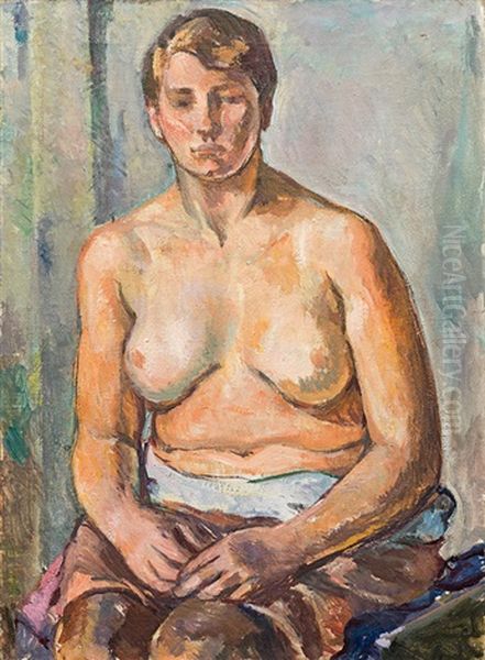 Sitting Female Nude Oil Painting by Broncia Koller-Pinell