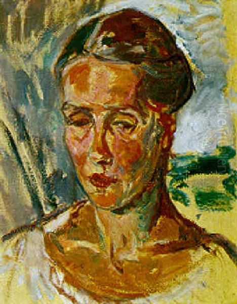 Portrait Einer Frau Mit Hochgestecktem Haar Oil Painting by Broncia Koller-Pinell