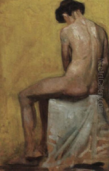 Sitzender Ruckenakt Oil Painting by Broncia Koller-Pinell