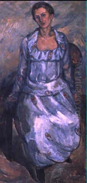 Bildnis Einer Frau Mit Blauem Kleid (silvia Koller) Oil Painting by Broncia Koller-Pinell