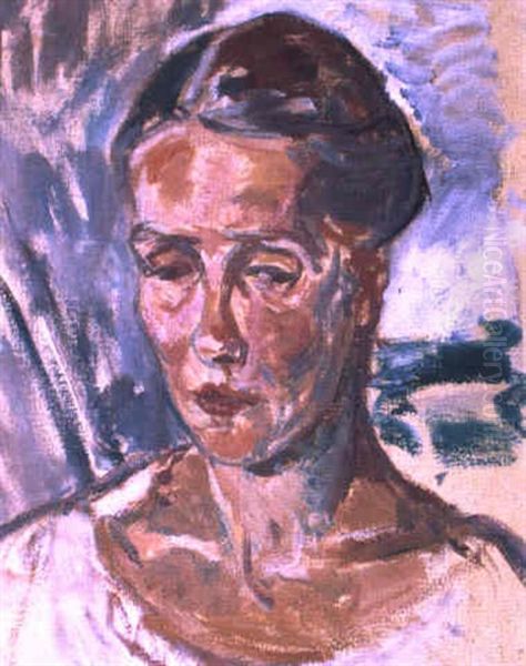 Portrait Einer Frau Mit Hochgestecktem Haar Oil Painting by Broncia Koller-Pinell