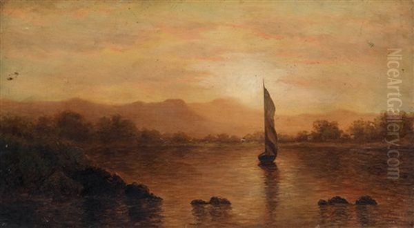 Sunset On The Hudson River Oil Painting by Mary Kollock