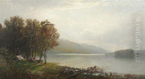 Hudson River Landscape With Campsite Oil Painting by Mary Kollock