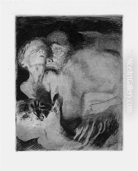 Tod Und Frau Um Das Kind Ringend Oil Painting by Kaethe Kollwitz