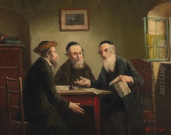 Talmud Study Oil Painting by Lajos Koloszvary