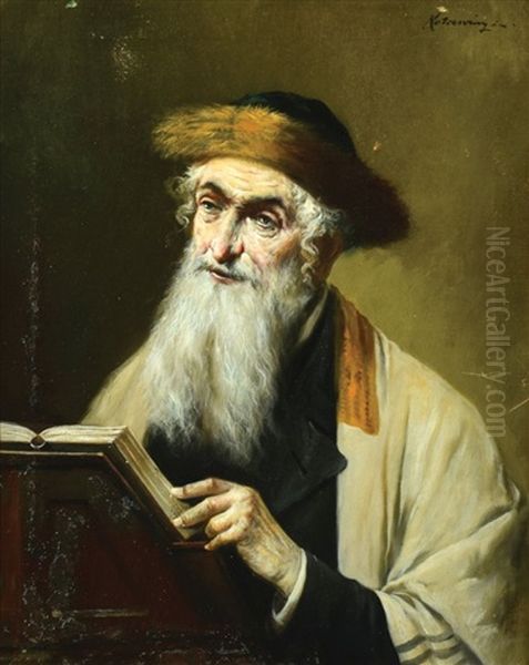 Hassid Studying Torah Oil Painting by Lajos Koloszvary